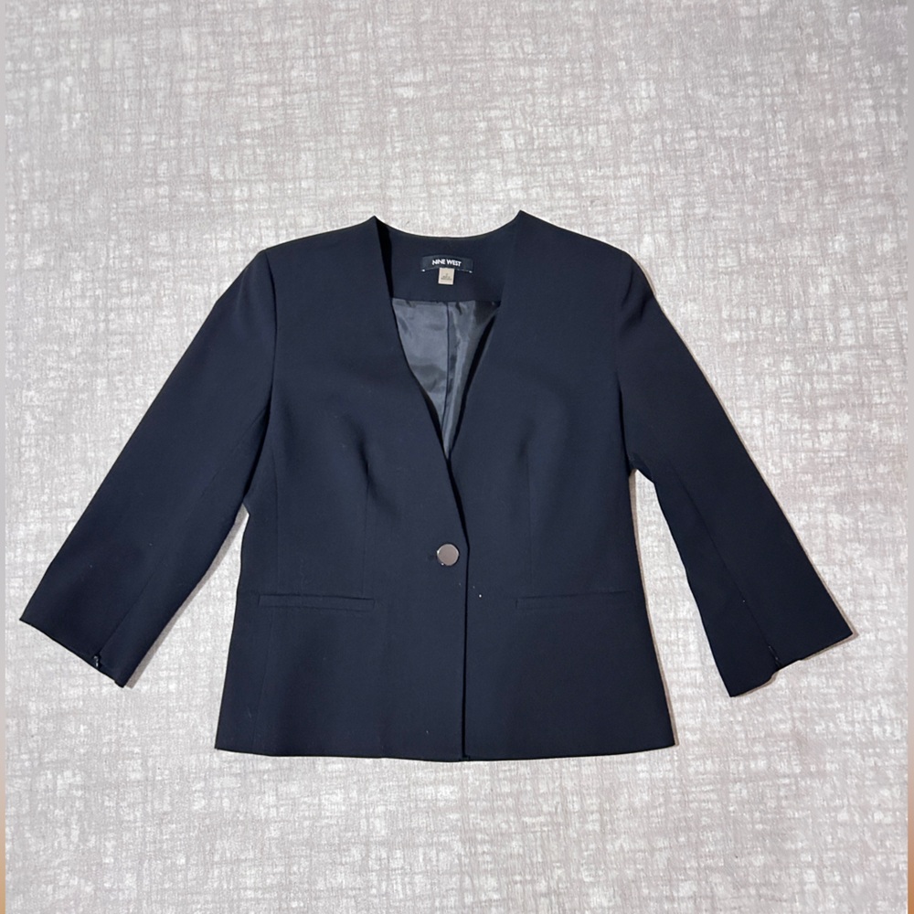 Nine West Collarless Black Single Button Blazer in Size 2